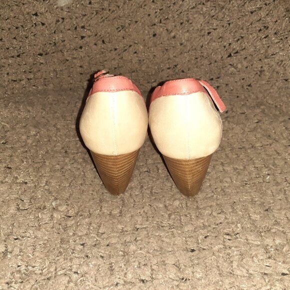 MIZ MOOZ-Weatherly-Retro/Rockabilly Salmon/Beige Leather Peep Toe-Sz 6-Excellent - Picture 6 of 8